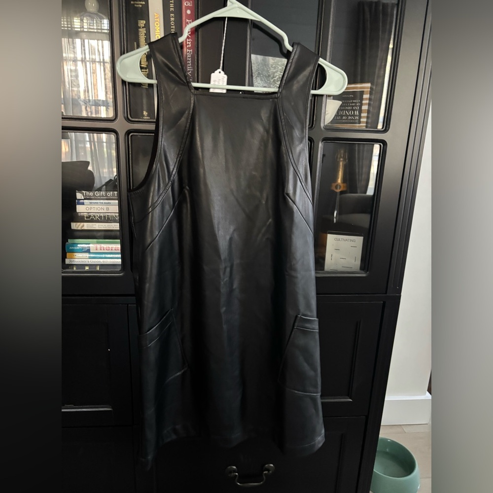 Anthropologie Black Leather Sleeveless Dress